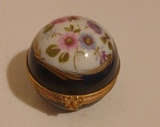 Vintage Limoges Round Trinket Box Cobalt Blue/White with Miniature Scent Bottle picture