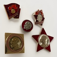 10 Vintage USSR Soviet Union Communist Enamel Pins, Lenin, Rare Commemoratives picture