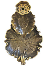 Brass Frog Lotus Leaf Backflow Incense Burner Holder Zinc Alloy Zen Tray picture