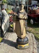 Antique Painted Carved Wood Santos Saint Statue Relic 14.5” Tall Monk Figure Vtg picture