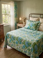 Vintage 60s/70s Montgomery Ward Floral Bedspread & sham Queen Size Sealed picture