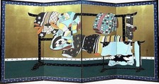 Japanese Gold Leaf 4-Panel Folding Screen Byobu Wall Hanging Tagasode Kimono picture