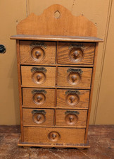 Antique Oak 9 Drawer Spice Cabinet Apothecary Chest Vintage Primitive Wall Rack picture