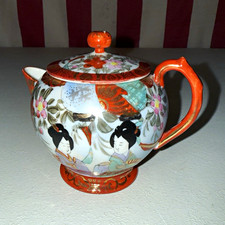 Antique Oriental China Nippon Teapot Geisha Hand Painted Porcelain Japan c1910 picture