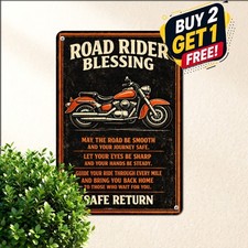 Vintage Motorcyclist Prayer Two Wheels Open Highway Plaque Metal Tin Sign 8x12 picture