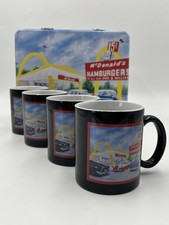 McDonalds Tin With Set Of 4 Coffee Mugs Cups 15 Cent Hamburger Retro MCM picture