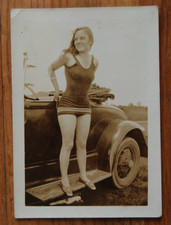 1931 VTG Photo w/negative of Woman in Bathing Suit on running board of old car picture