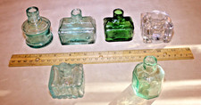 Lot of 6 Antique 1800s Glass Ink Bottles & Inkwell - VERY CLEAN AND CLEAR picture