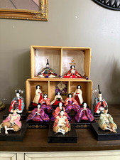hina doll ningyo display set 15 figures w/ wooden storage boxes READ picture