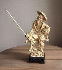 VTG  MCM Asian  Figurine Carved Cream-Toned Resin 10”Statue w/ Rod Taiwan picture