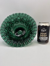 RARE HTF Vintage L.E. Smith Moon and Star Ruffled Bowl - Greenbrier Dark Green picture
