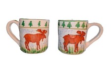 2 Vtg Mesa International Moose Mugs Handcrafted Hungary Signed Starbucks Pottery picture