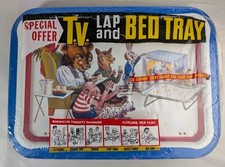 Vintage 1960’s TV Dinner Metal Lap Bed Tray Animals Bozo Clown Marshallan New picture