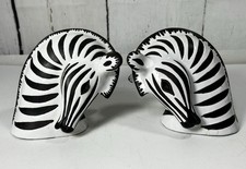 RARE VINTAGE LEOPOLD ANZENGRUBER ZEBRA BOOKENDS HANDMADE IN AUSTRIA MOD 264 picture