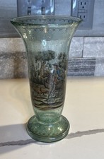 Vintage Hand Painted & Blown Glass Vase w/bubbles - Hunting Scene picture
