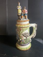 Vintage 1974 Hand-Painted Ceramic Beer Stein, Folk Art Tankard picture