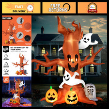 8FT Halloween Inflatable Scary Tree with Ghost, LED Pumpkin & Tombstone Decor picture