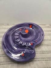 Vtg 1970s Large Ceramic Table purple ASHTRAY Drip Glaze Pottery Signed Irene picture