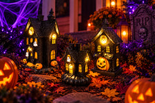 Haunted Hill Farm 3 Piece LED Haunted House Halloween Village Tabletop Decor picture