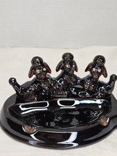 Vintage MCM Kitschy Black Three Poodle Ceramic Ashtray 6