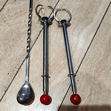 Vintage Mid Century Modern Cocktail Bar Tool Lot, 2 Spring Mechanical Claw Tong picture
