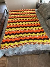 Vintage Knit Crochet Chevron Stripe Afghan Throw Blanket 4x6 Woohoo Colors Fun picture