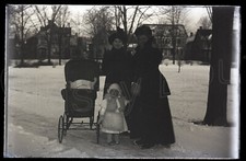 Antique Negative Glass Slide Americana  Mother Grandma Girls Park Street #B45 picture