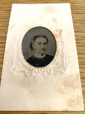 1870s TINTYPE PHOTOGRAPH antique bon-ton metal matted photograph YOUNG WOMAN picture