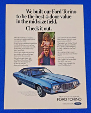 1972 BLUE FORD GRAN TORINO 4-DOOR ORIGINAL PRINT AD FORD MOTOR COMPANY LEGEND picture