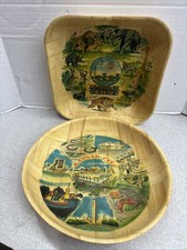 Vintage Woven Bamboo Souvenir Bowls Lot San Diego Zoo Kansas City Retro 1970s picture