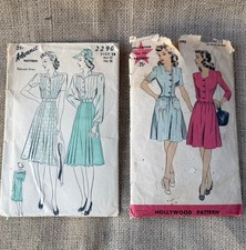 Lot 2 Vtg 1940s Dress Sewing Patterns Hollywood & Advance 2290 Size 14 Bust 32 picture