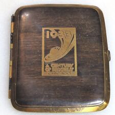 Vintage 1933 Worlds Fair Chicago Wood Panel Cigarette Case Gold Tone Spring Open picture
