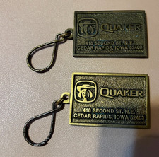 Lot of 2 Vintage Quaker Oats Cereal Mfg. Key Chain Serial Number 644/1000 picture