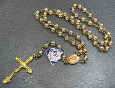 VTG America Needs Fatima Rosary Iridescent AB Beads Crucifix Enamel Gold Tone picture
