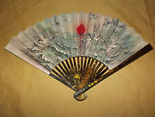 VINTAGE RISING SUN BIRD OCEAN CHINA  CHINESE PAPER FOLDING  HAND FAN picture