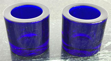Iittala Kivi MARIMEKKO Cobalt Blue Glass Votive Candle Holders 2 - Heikki Orvola picture
