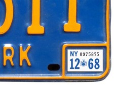 1968 New York Registration, License Plate Sticker, YOM, NY, Tag, DMV picture