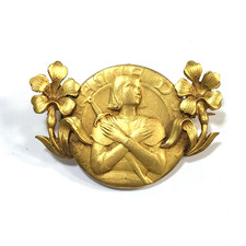 Antique Saint Joan of Arc Jeanne d Arc Gold Filled Brooch Pin Signed FIX TAIRAC picture