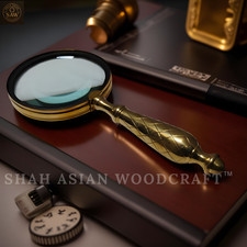 Antique Heavy Brass Magnifying Glass Solid Vintage Magnifier & A Premium Gift picture
