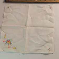 Vintage Embroidered Floral Handkerchief White Multicolor Cloth picture