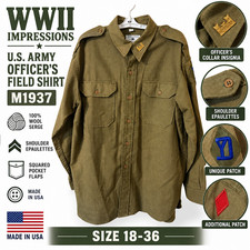 WWII Impressions M1937 US Army Officers Wool Field Shirt OD Olive Drab 18-36 New picture