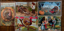 Lot of 5~Antique~Thanksgiving Postcards~with Turkeys~Pumpkin~Children~etc.~s646 picture