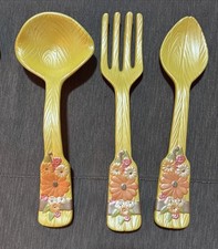 VTG Mushroom Ladle Fork Spoon Hand  Painted 14” 1970’s Ceramic Sheen MCM Wall picture