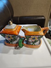  Vintage 3 Piece Lusterware Creamer & Sugar Set With Caddy Made In Japan  picture