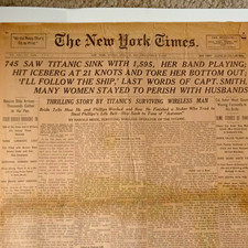 Original Titanic Sinks - April 19, 1912 New York Times Newspaper picture