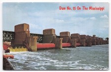 Dam No. 15 Mississippi River Quad Cities IL 1972 Chrome Postcard Fishing picture