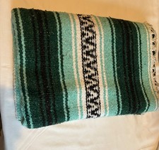 Authentic Mexican Falsa Blanket Turquoise Serape X Throw Yoga Woven Saltillo picture
