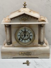 Antique Ansonia Onyx Mantel Clock Open Escapement Brass Columns Working Plaque picture