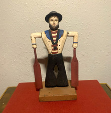 Antique Hand Painted Wooden Sailor Whirlygig w/ Oars Nautical Multicolor Decor picture