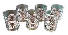 6 Ct Vtg 1960s George's Briard Cocktail Glasses MCM Arches Silver/Off White Foil picture